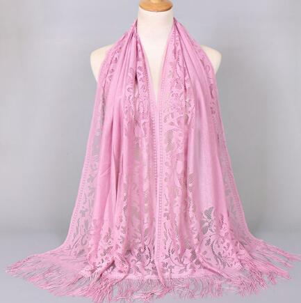Women Cotton Polyester Floral Lace Scarf Shawl Tassels Party Wedding Lace Veil India Arab Muslim Hijabs Scarves: color 9 skin pin
