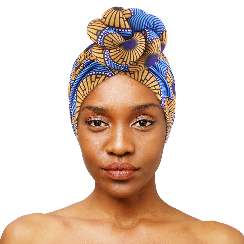 African Print Turban for Women Pre-Made Top Knot Head Wraps Flower Stretch Hijab Ladies Party Wedding Headdress