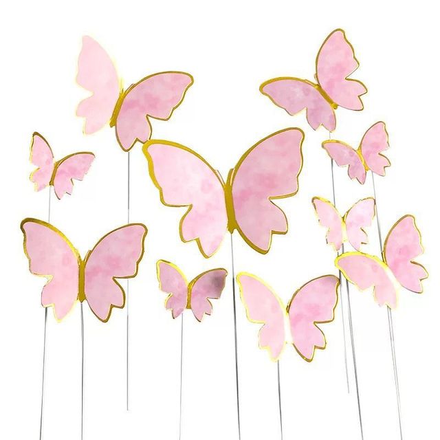 Décoration de gâteau en forme de papillon à faire soi-même, Toppers de Cupcake, papier violet et rose, carte papillon, déesse de la fête des mères, beau décor de gâteau, 10 pièces: A