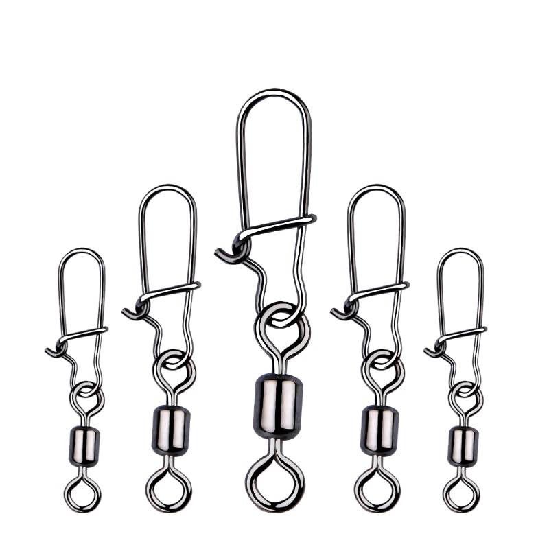 50PCS pike fishing accessories Connector Pin Bearing Rolling Swivel Stainless Steel Snap Fishhook Lure Swivels Tackle