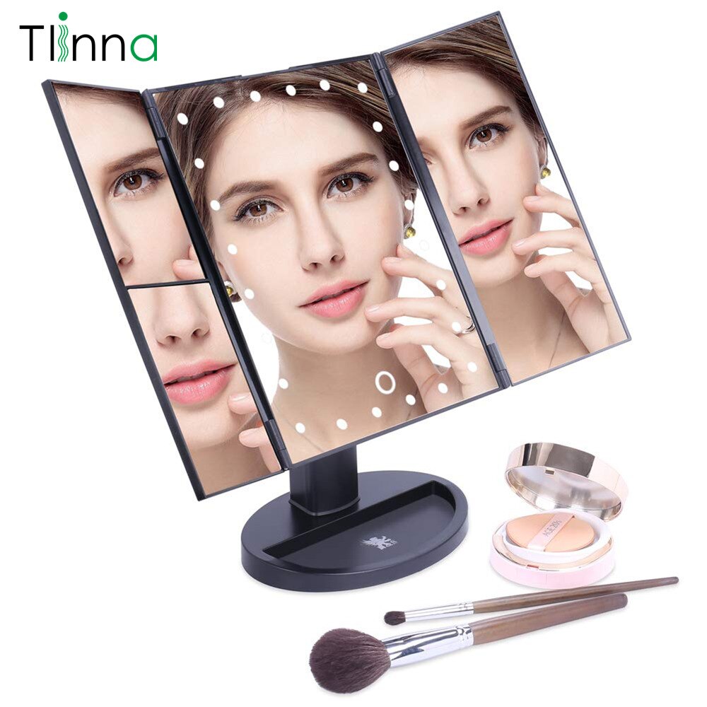 Makeup Mirror With 22 LEDs Touch Screen Cosmetic Mirror with Night Light 1X/2X/3X High Definition Desktop Three Sided Folding