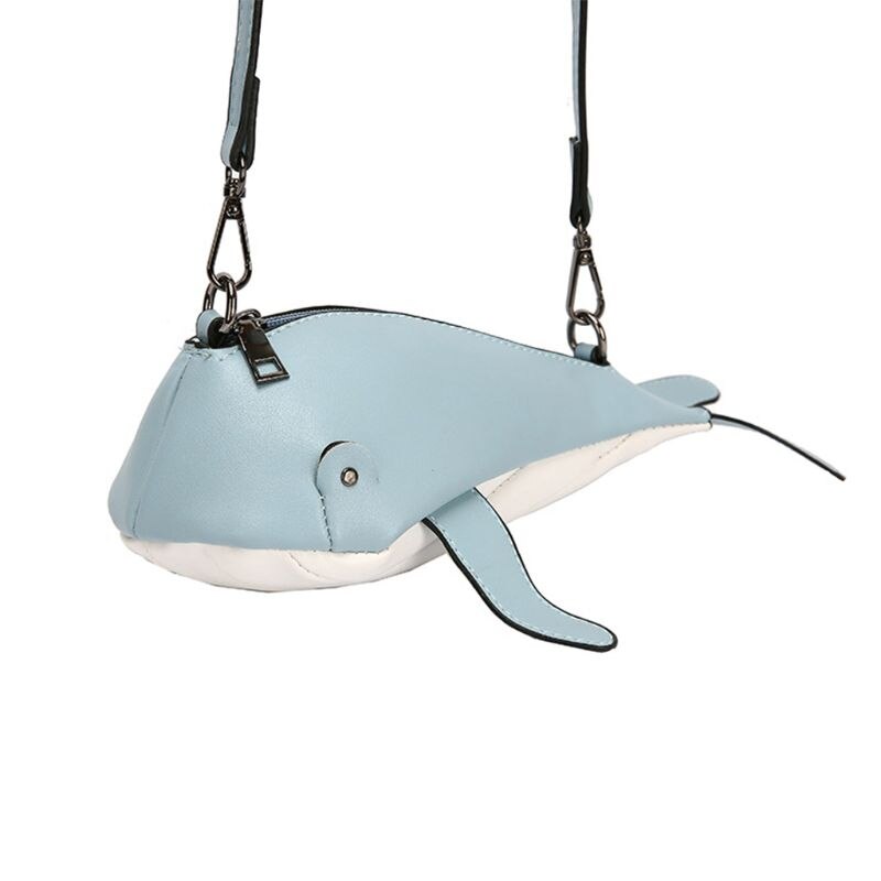 Bolso de mano de piel sintética con forma de ballena, bandolera de mensajero para mujer: Azul