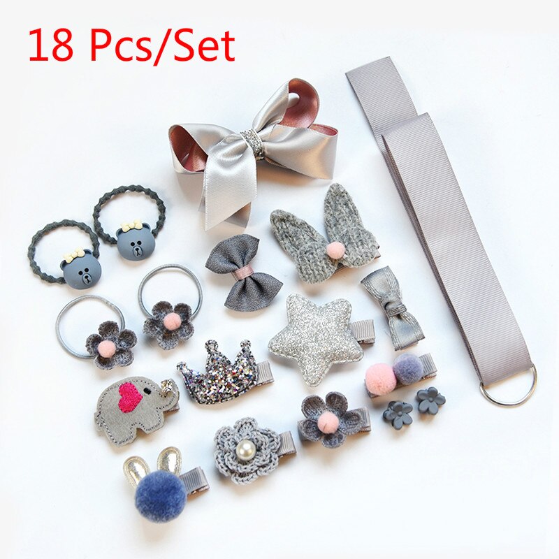 18/24 Stks/set Baby Haar Clips Haarband Bows Baby Girl Haaraccessoires Hoofdband Meisjes Chiffon Cartoon Haarspeldjes Elastische Haar band