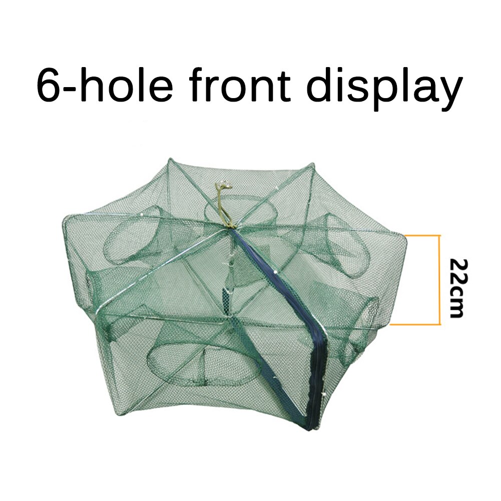 Red de pesca doblada automática, trampa de 6-16 agujeros para agujeros de pescado, red de pesca de nailon plegable reforzada, trampa para cangrejos: Large 6 Holes