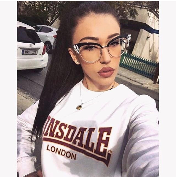 45120 Monturas de gafas ópticas de lujo con forma de ojo de gato para mujer, gafas con diamantes de imitación brillantes
