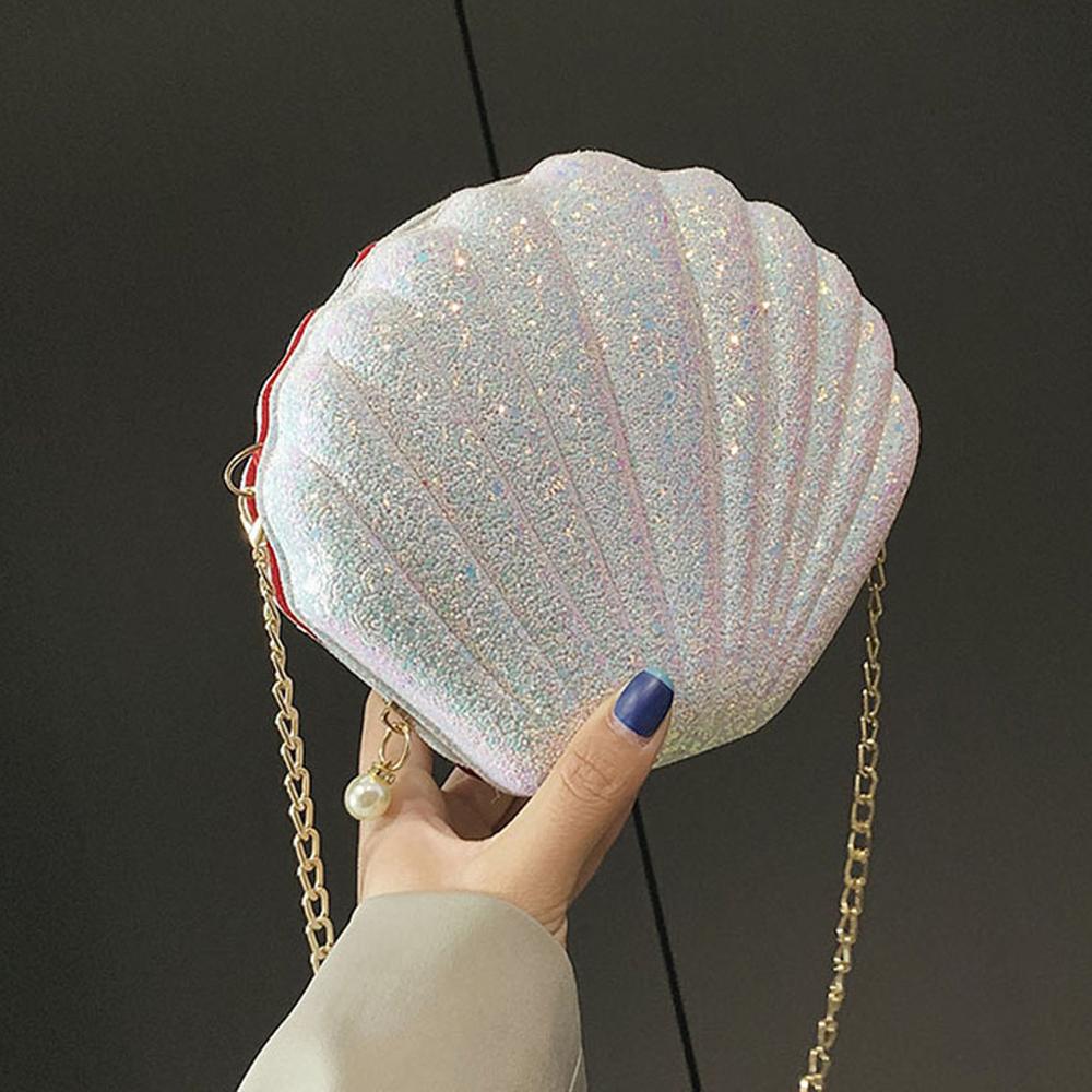 2020 nova corrente sequined bolsa de ombro para as mulheres bolsas de couro do plutônio bonito concha forma bolsa mini bolsa bolsa feminina saco do mensageiro