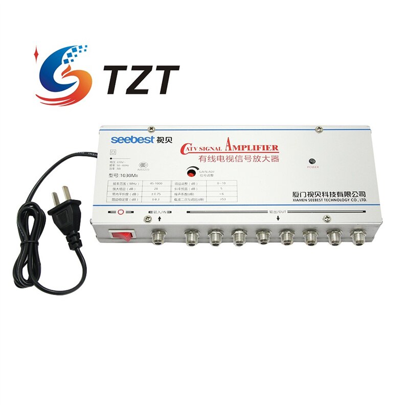 TZT SB-1030M8 8 Way CATV Signal Amplifer Sat Cable TV Signal Amplifier Splitter Booster CATV 30DB