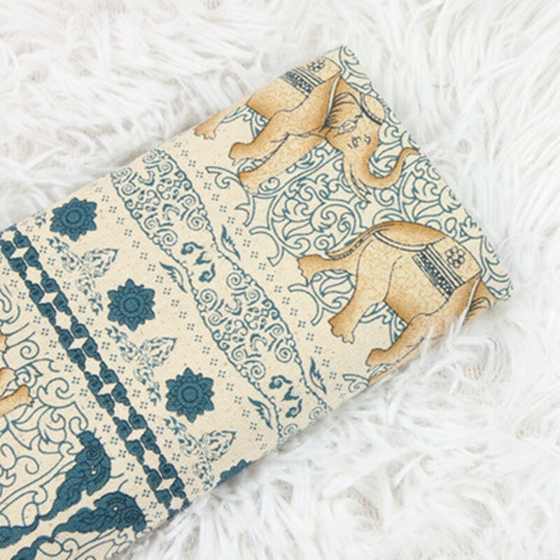 Tela de algodón grueso con estampado de elefante pequeño, tejido de media yarda con estampado de elefante pequeño de viento nacional, hecho a mano, para ropa, T1100