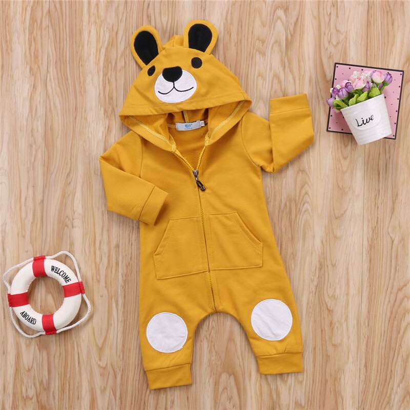 Merk herfst winter warme kleding baby rompers schattige cartoon beer baby meisje jongen jumpsuit kinderen baby outfits kleding