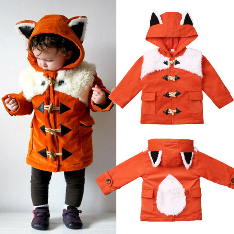 UK otoño invierno abrigo bebé niña niño ropa de dibujos animados zorro chaqueta con capucha abrigo de invierno ropa de abrigo