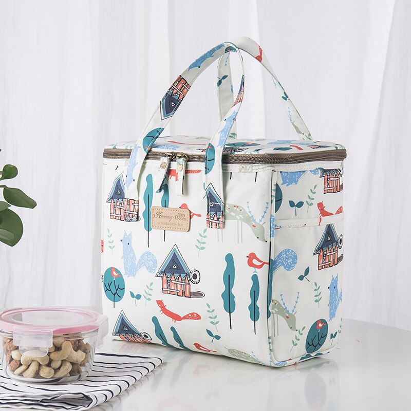 Lunch Box Portable Insulated Canvas Lunch Bag Thermal Food Picnic Lunch Bags For Women Kids: white animal