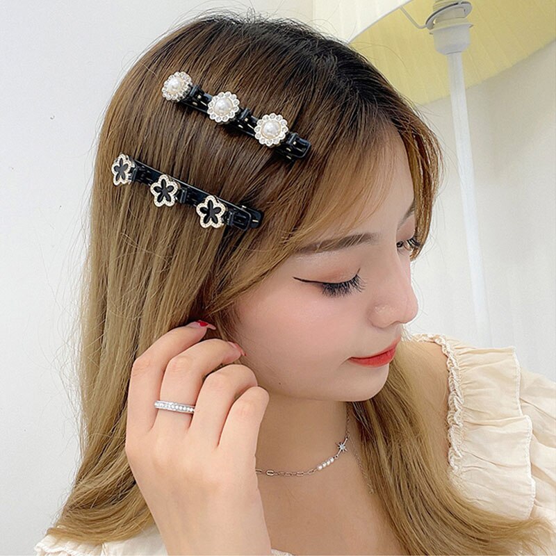 Horquillas trenzadas con perlas y flores para mujer, pinzas decorativas para el cabello, pasadores de sujeción, diadema, accesorios para el cabello