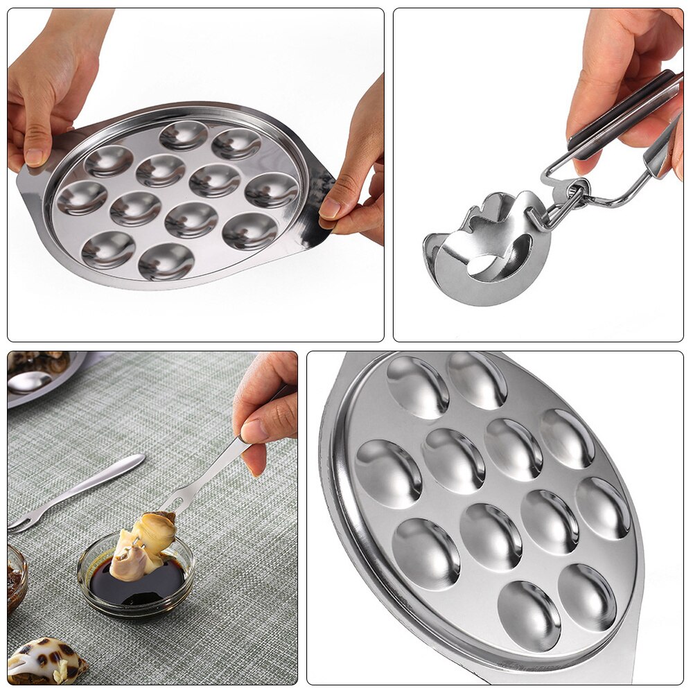 1pc Snail Plate Serving Plate Stainless Steel Escargot Dish Kitchen Plate