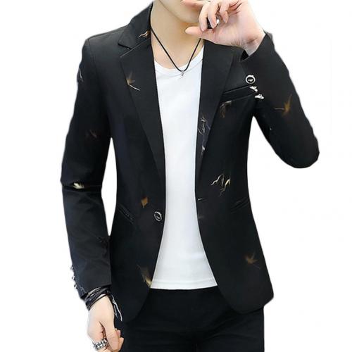 Stylish Jacket Formal One Button Suit Men's Business Blazer Slim Wedding Button Coat Jacket: Black / XXXL