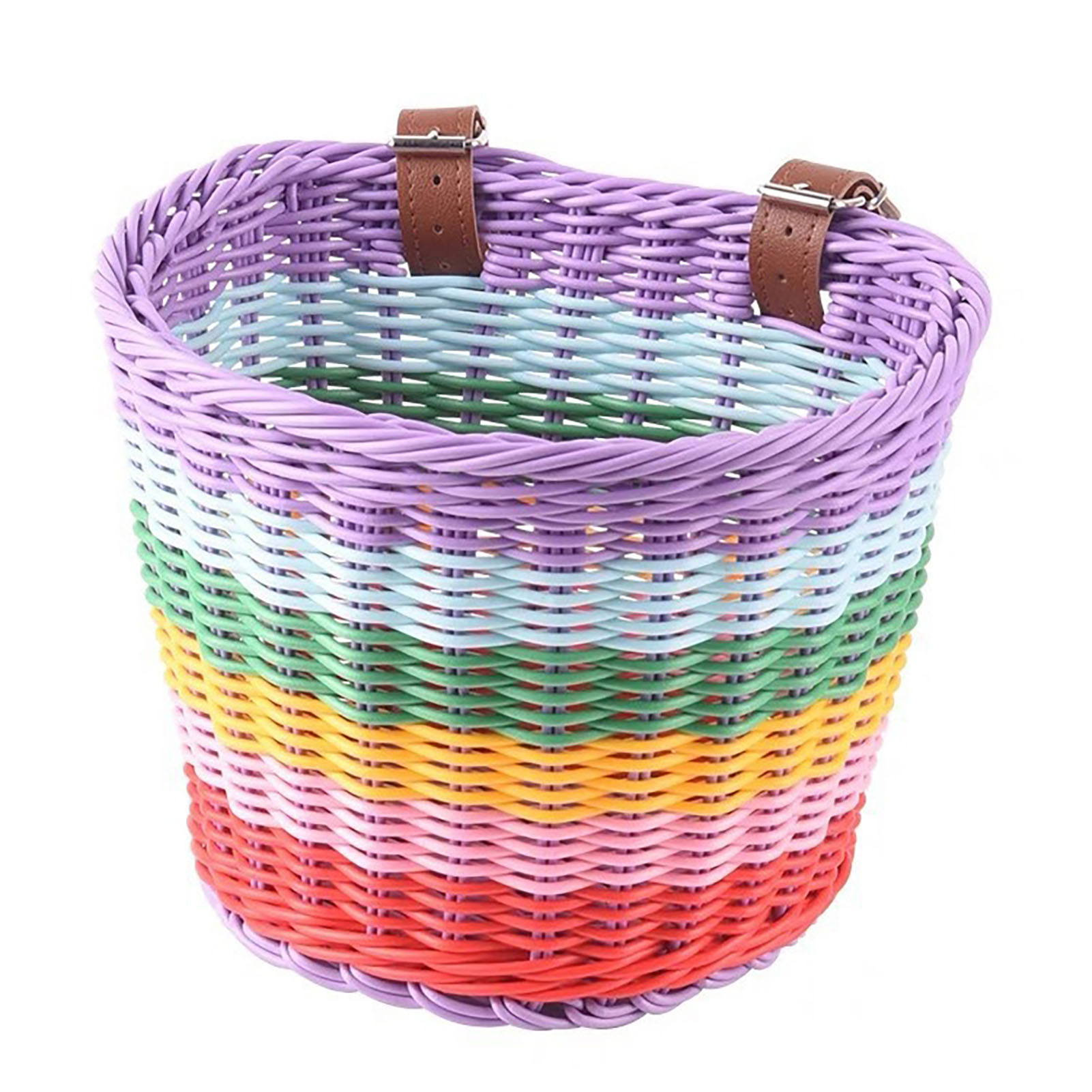 Rainbow color Bicycle Basket for Kid Front Handlebar Rattan Picnic Basket Plastic Bike bag Water Bottle Dolls case: WHITE