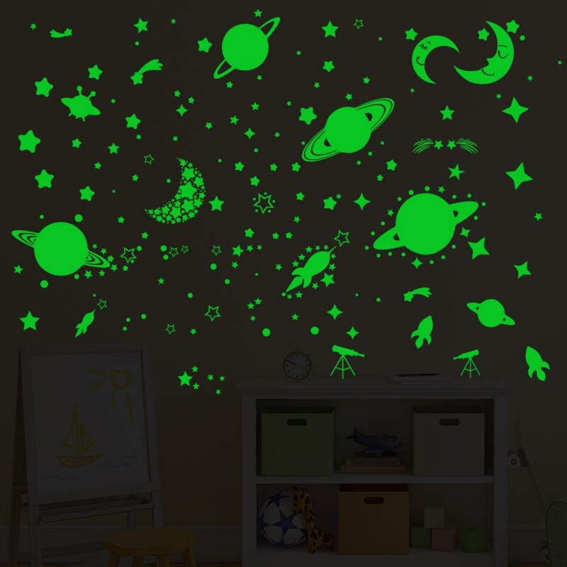 Lysende nat rum univers fluorescerende klistermærker wallstickers stjerne måne mønster tapet rum dekoration forsyninger