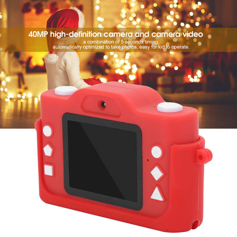 Christmas Child Camera Santa Claus 40mp Front Rear Dual Camera Kid Camera Small Video Recorder with MP3 Red