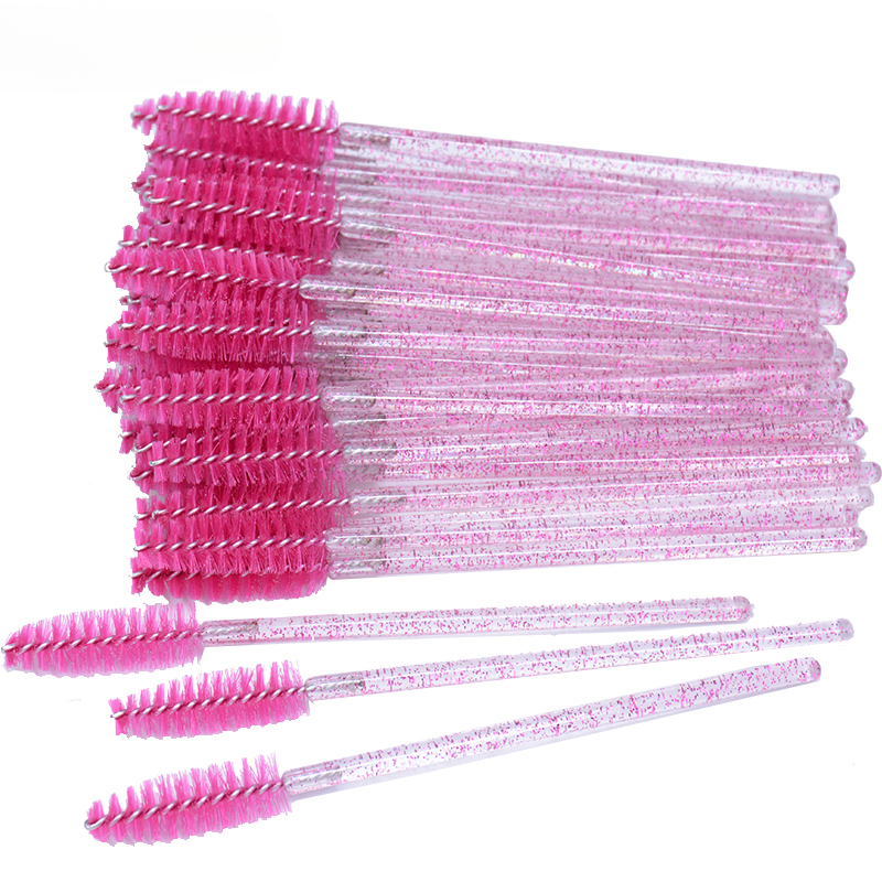 50Pcs/Bottle Disposable Eyelash Extension Mascara Wand Glitter Micro Lash Brushes Spoolie WithContainer Case: Dark Grey