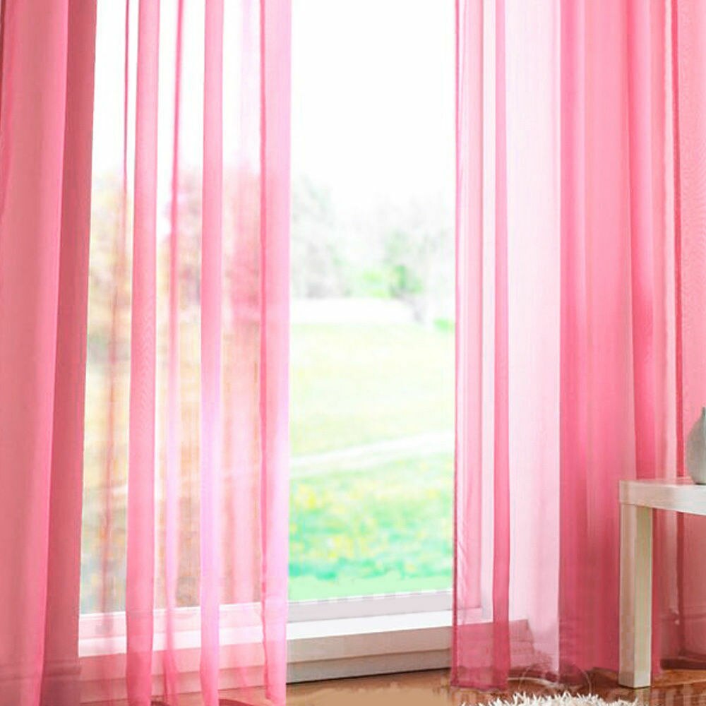 1pc Tulle Door Window Curtain Modern Voile Pure Color Drape Panel Sheer Scarf Valances Room Curtains For Bedroom Living Room: Hot Pink
