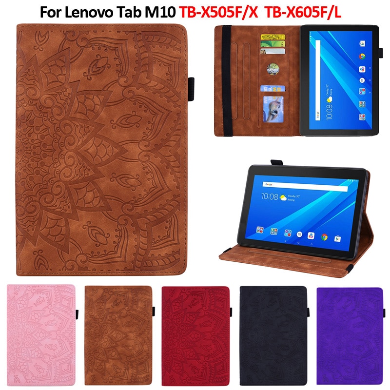 Tablet Bloem 3D Emboss Pu Leather Cover Voor Lenovo Tab M10 Case Funda 10.1 "TB-X505F TB-X505L TB-X505X TB-X605L TB-X605F