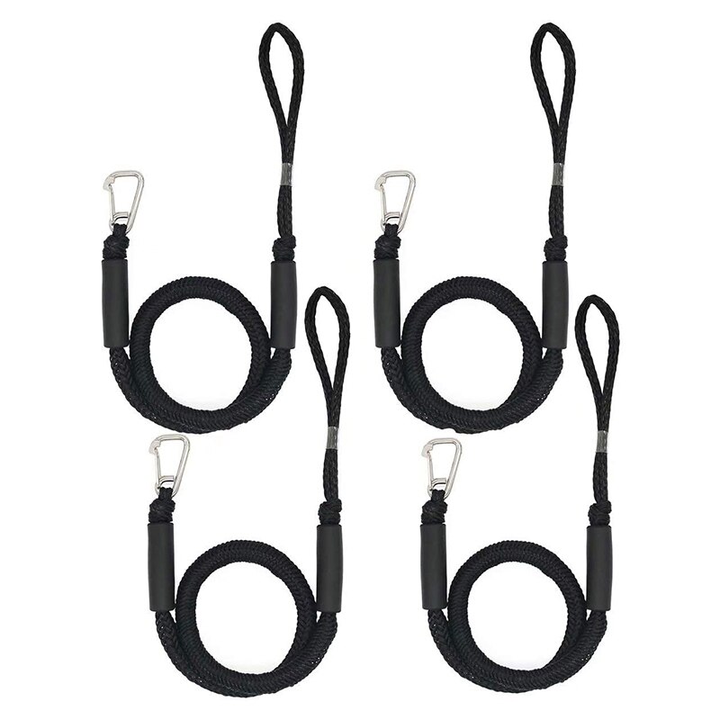 4Ft Boat Bungee Dock Line With Hook Mooring Rope Boat Accessories For Boats Pontoon Kayak: black