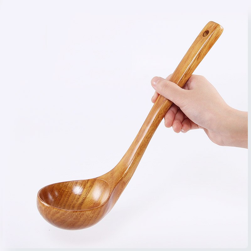 30cm långa soppskedar med träskaft i japansk stil stor rissoppsked slev köksredskap i trä, porslin köksprylar: L 30 x 8.5cm