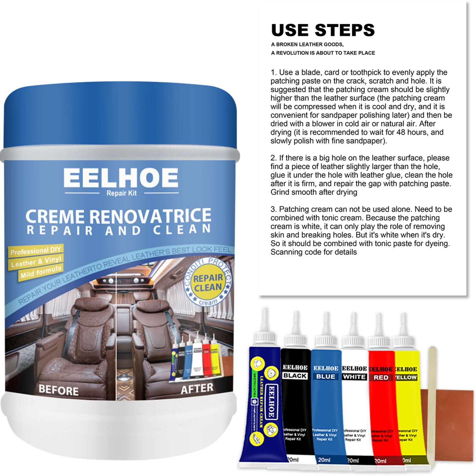 Kit de reparación de cuero, reparador de cuero roto, Color crema limpio, restauración para muebles, sofá, asiento de coche, sofá, zapatos