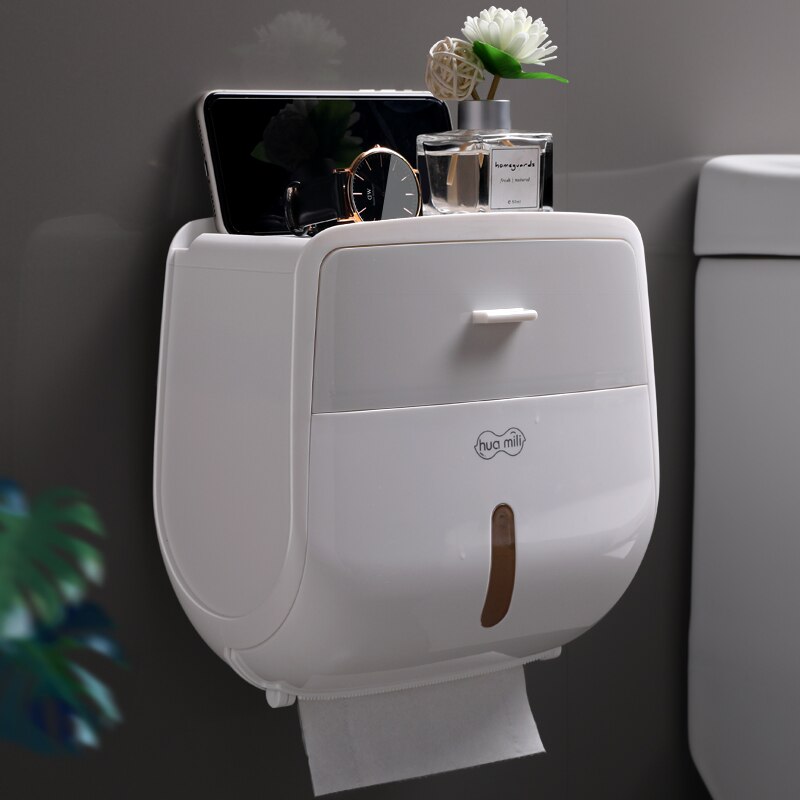 Toiletpapirkasse papirholder rullefri stansning vægmonteret husholdningspapir toiletpapirstativ badeværelse tilbehør: Grå dobbelt