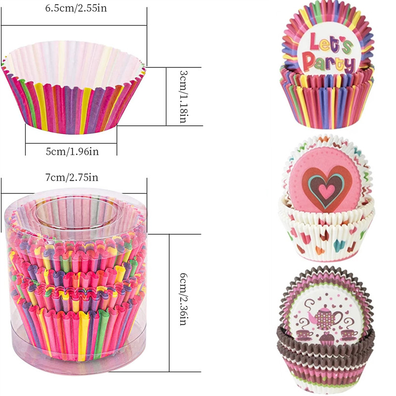 Piezas de papel para magdalenas, caja para hornear magdalenas, bandeja para fiestas, herramientas de decoración de pasteles, cumpleaños, 100