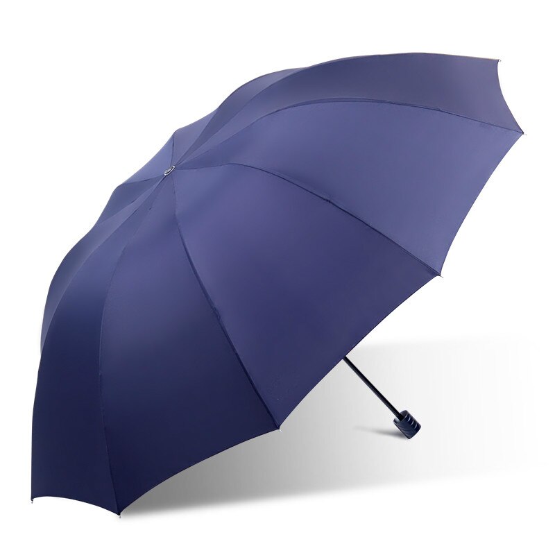 Stærk 127cm diameter 10 benforstærkning paraply vindtæt tre foldbar anti uv golf paraply to eller tre personer kompakt: 1 marineblå