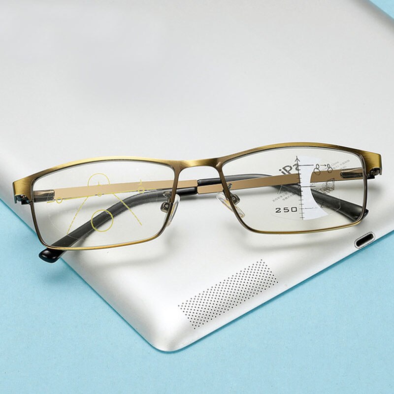 Meekleurende leesbril heren progressieve multifocale cr-39 hars anti-blue ray presbyope bril metalen montuur 15