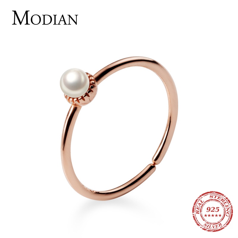 Modian 3 Color Pearl Open Adjustable Sterling Silver 925 Ring for Women Stackable Slim Ring Fine Jewelry Bijoux