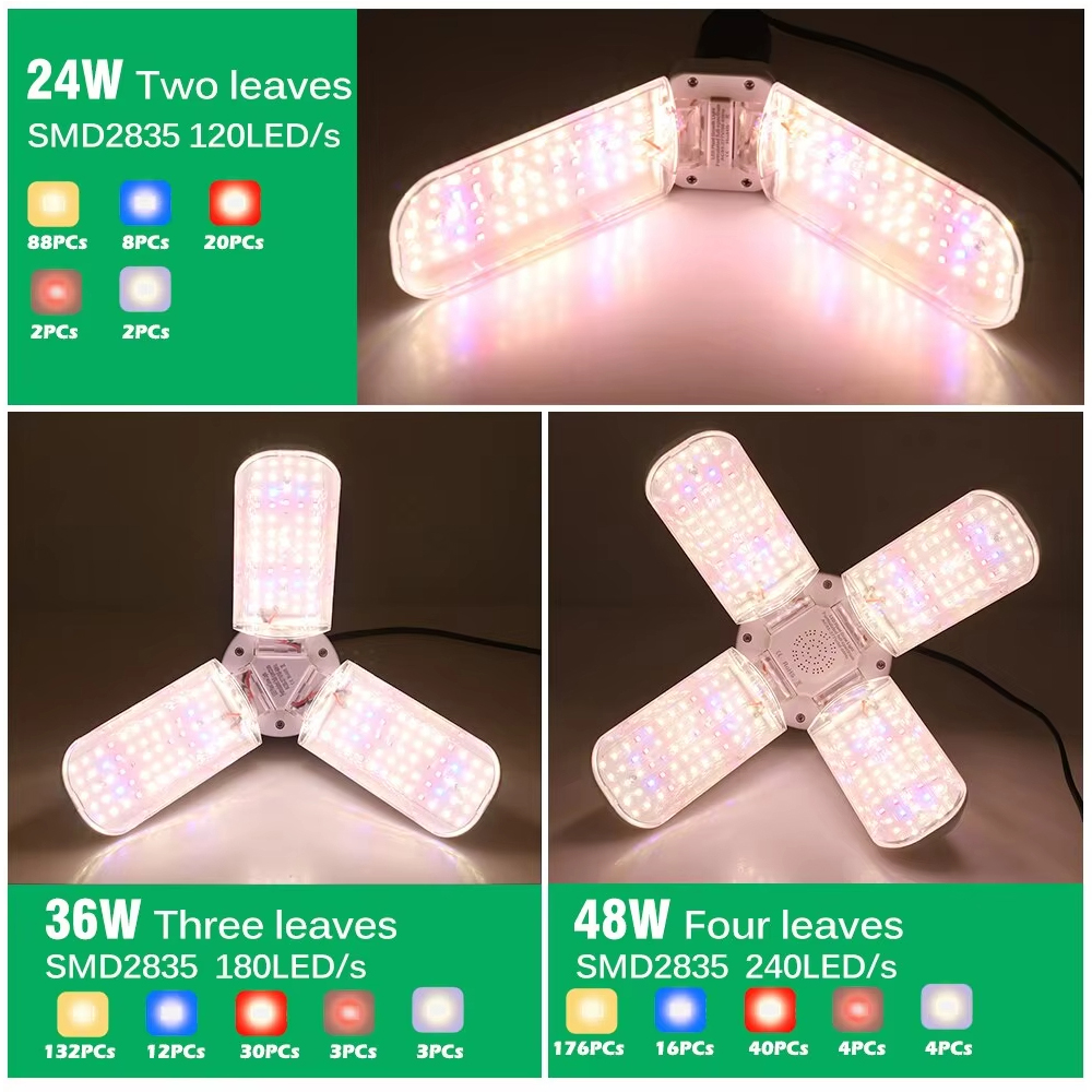 24W 36W 48W LED Grow Light E27 Opvouwbare Phyto Lamp Volledige Spectrum SMD2835 Lamp voor kamerplanten Bloom Bloei Groeien Lamp Tuin
