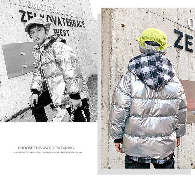Jungen-daunenjacke für herbst und Winter, kariert, wasserdicht, winddicht, mit kapuze, kinderkleidung 6 8 10 12 jahre
