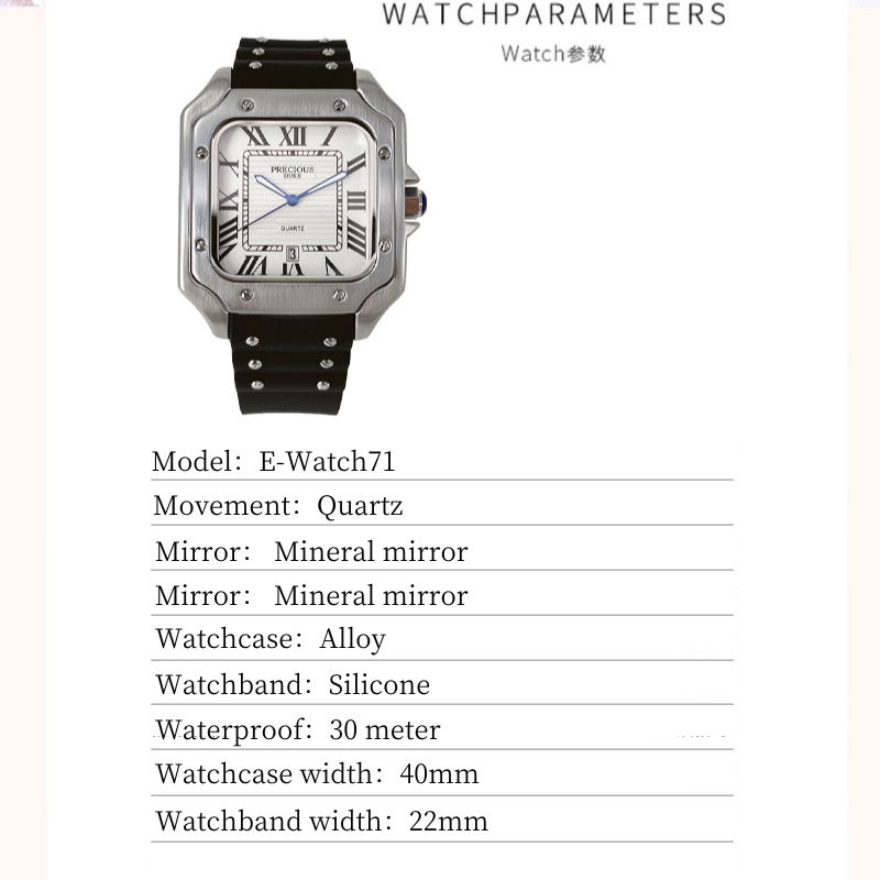 Retro vierkant quartz horloge voor heren tankserie horloge met siliconen band 30 meter waterdicht voor dagelijks gebruik