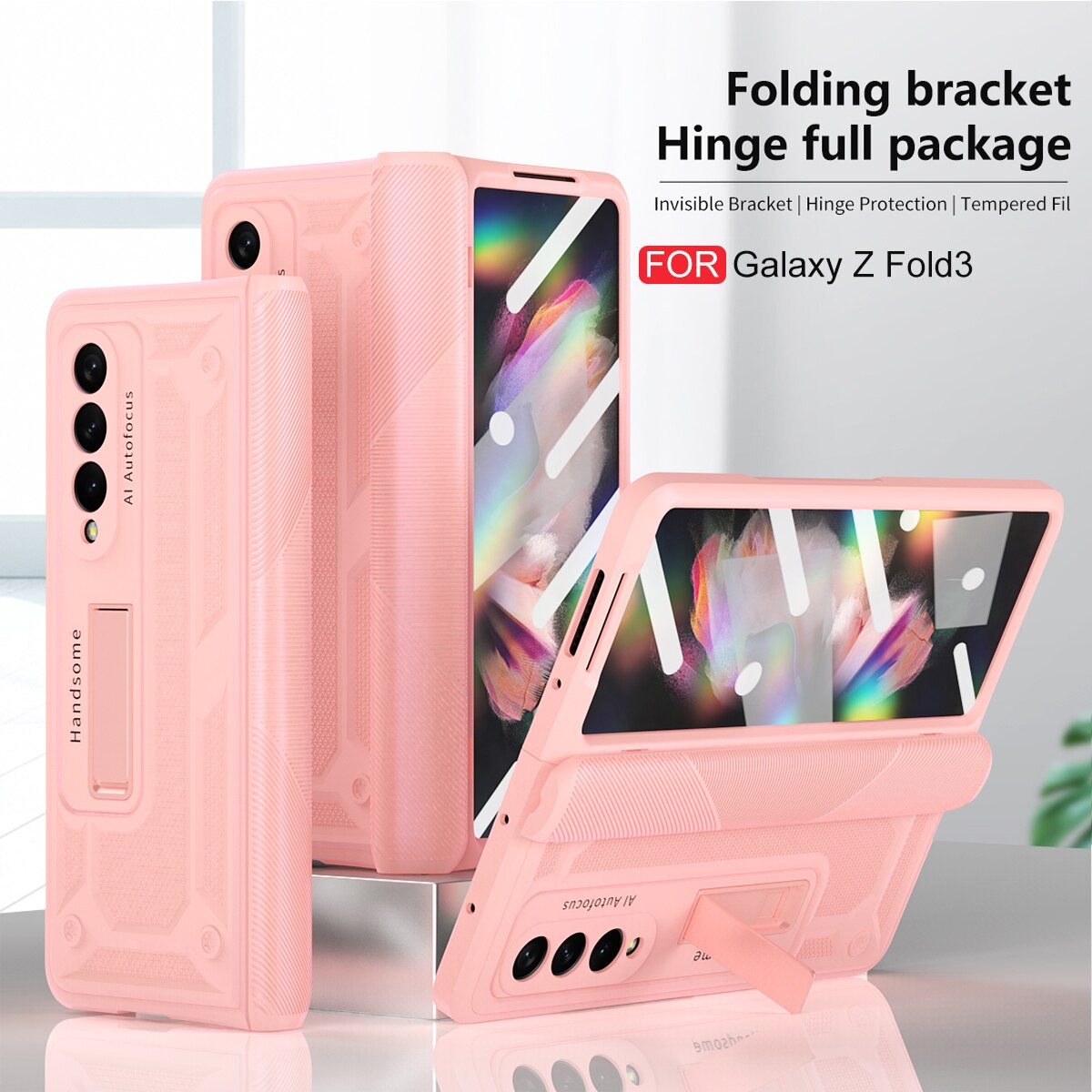 Charnière magnétique Pour Samsung Galaxy Z Plier 3 2 avec Écran Avant Verre Film Charnière Pleine Protection Z Plier 3 5G Couverture Arrière: For Samsung Z Fold 3 / Pink