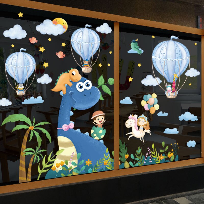 [Shijuekongjian] Cartoon Dinosaurus Dieren Muurstickers Diy Air Ballonnen Mural Decals Voor Kinderen Kamers Baby Slaapkamer Decoratie
