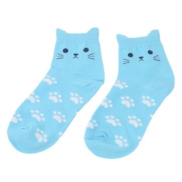 5 Pairs Leuke Harajuku Vrouwen Sokken Set Cartoon Print Katten Poot Patroon Katoenen Sokken Met Kat Oren Voor Vrouwen herfst Sokken: Blue