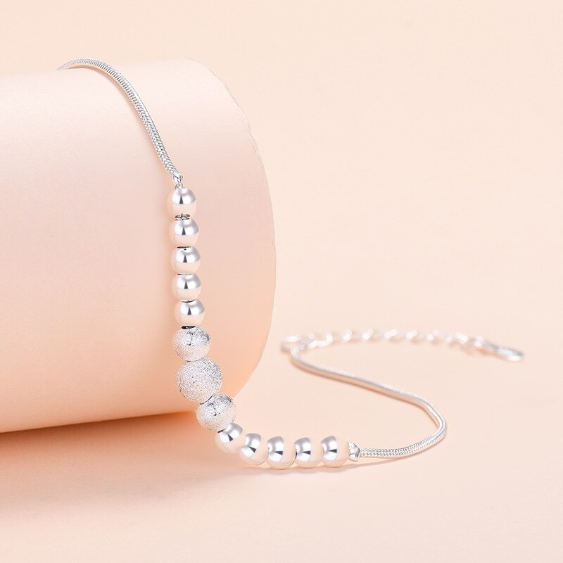 Ball Perle Armbinde Schüler matt Überzogene Übertragen Glück Schmuck Sterling 925 Silber Hand Kette Charme