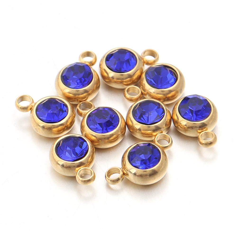 10pcs/lot Stainless Steel Birthstone Pendant 6mm Flat Round Rhinestone Charms Pendant For DIY Jewelry Making Necklace Bracelet: Orange