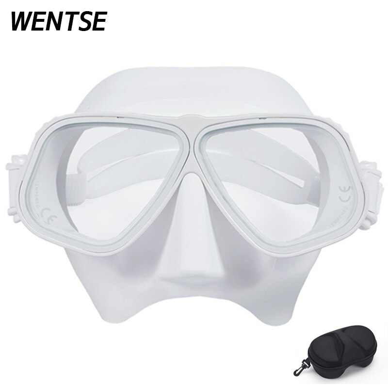 Color Alloy frame free diving goggles scuba full face mask wet tube kit Snorkeling equipment Ultra low volume Free-dive: All white