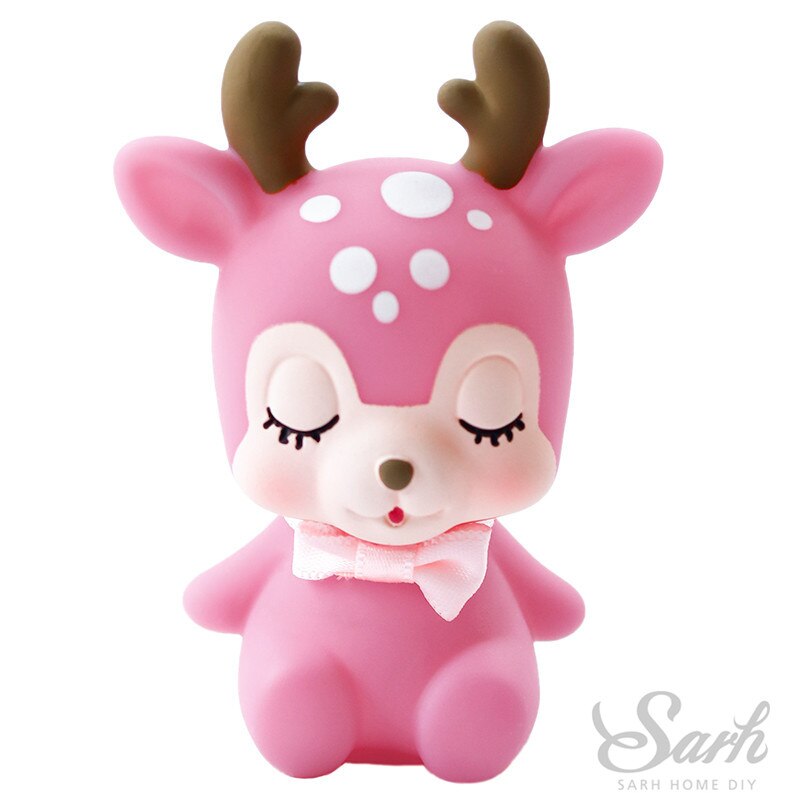 Pink Sika Deer Cake Toppers Artificial Flower Birthday Decor for Party Supplies Wedding Baby Shower Anniversary Baking