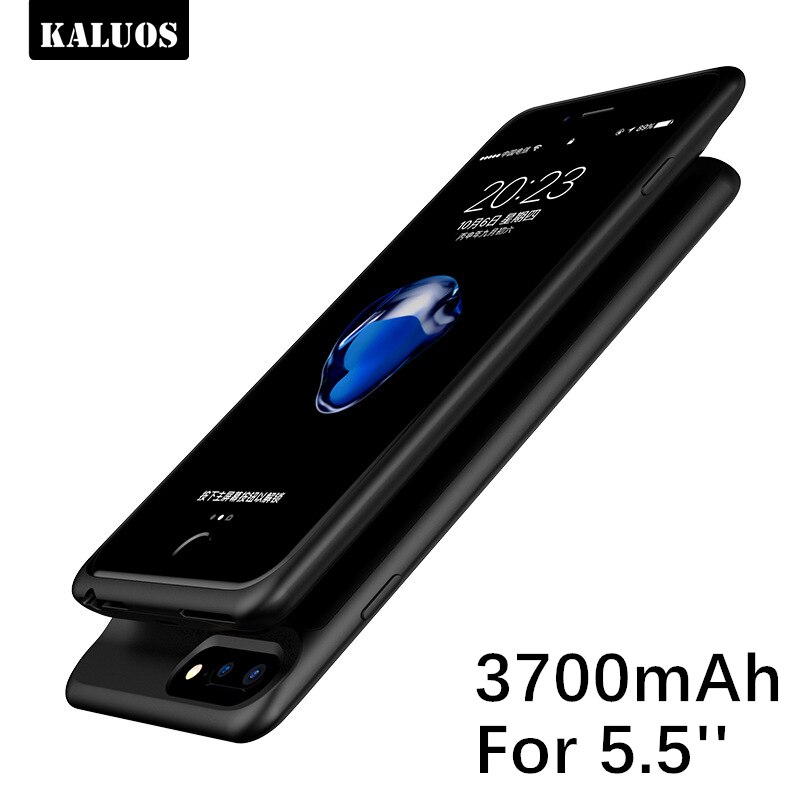 KALUOS Battery Charger Case For iPhone 6S Plus 6P 3700mAh Power Bank Cover for iPhone 7 Plus 8P Phone Battery Silicon Back Cases: 3700mAh Black