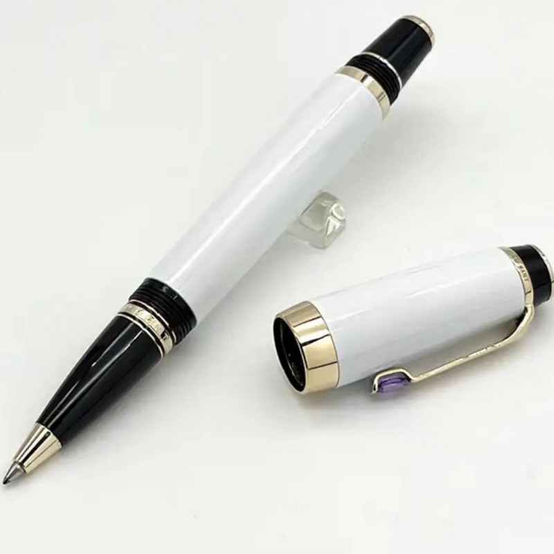 Edição limitada Bohemis Caneta esferográfica de resina preta Mini curta portátil para viagem, escritório, escola, escrita com número de série de gema