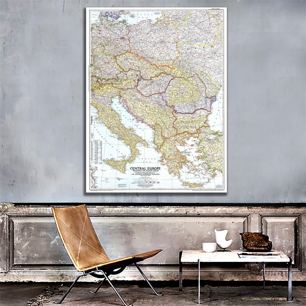 5x7ft Printed Non-woven Map of Central Europe Including The Balkan States in 1951 Edition For Office Wall Hanging Painting