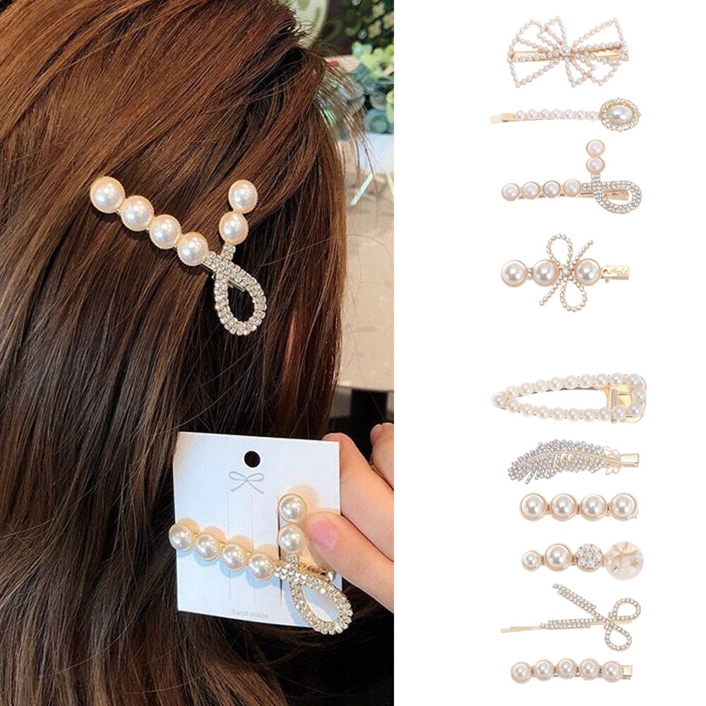 Neue Süße Perle Haar Clips einstellen Kristall Headwear Frauen Mädchen Feder Haarnadeln Barrettes Hairgrip Haar Zubehör