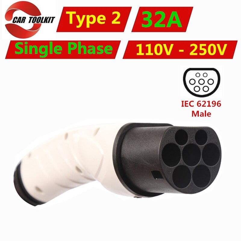 Cargador de coche eléctrico monofásico, estación de carga EV Mennekes estándar, conector macho EVSE, 32A tipo 2, 110V-250V, IEC62196-2