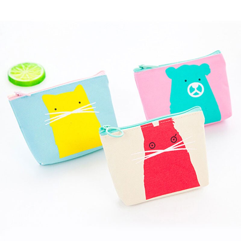 1 stuk unisex canvas portemonnee kaart dieren cartoon print sleutel mini portemonnee etui canvas tas kleine rits munt portemonnee kaarthouder portemonnee
