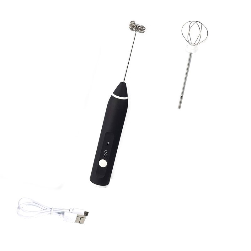 Rechargeable Milk Frother Handheld 3-Speed Adjustable For Latte Coffee Cappuccino,Egg Mixer With 2 Whisks,Mini Blender And Foame
