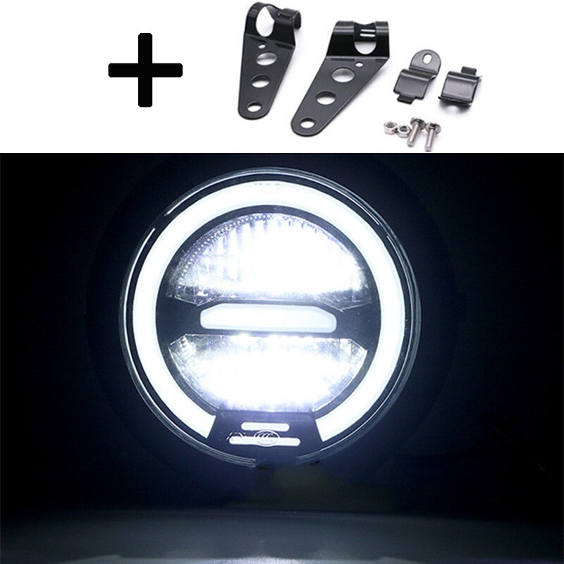 Faro redondo LED para motocicleta de 6,5 pulgadas, 12v, Luz De Carretera, Universal, para Café Racer, Vintage: 1x White Bracket